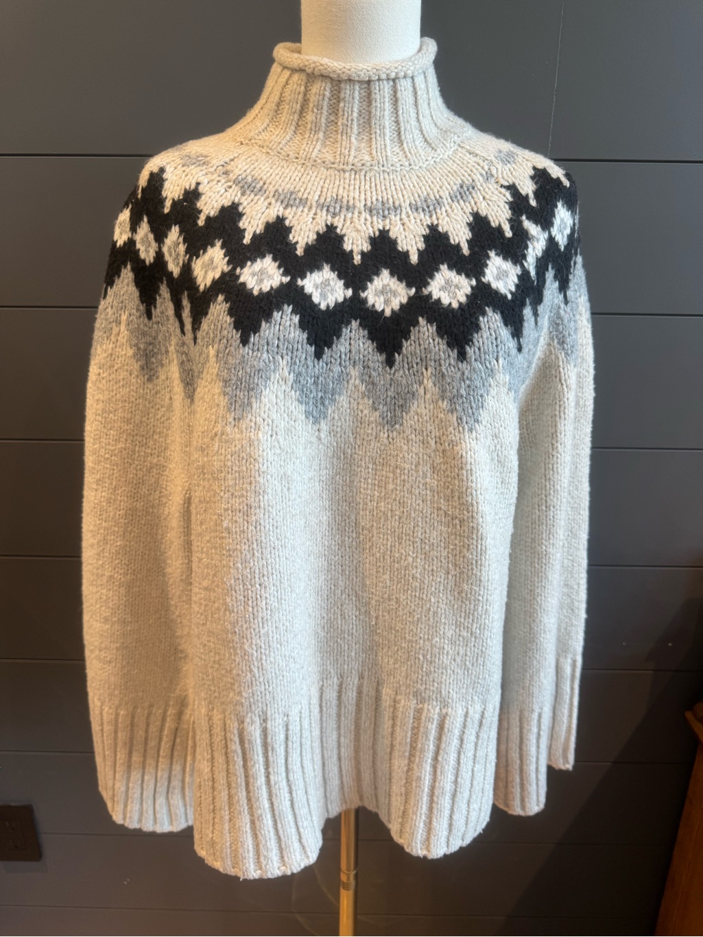Sanctuary Fair Isle Turtleneck Cream And Black Nordic Yoke Cozy Chunky Sweater